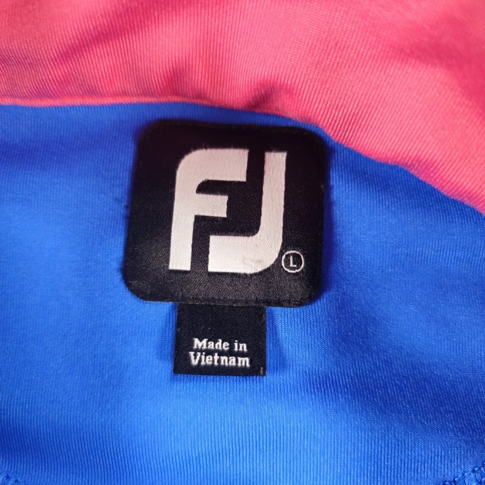 FootJoy Woodmoor Men's Large Golf Vest Blue Pink 1/4 Zip Stretch Sleeveless FJ